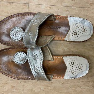 Jack Rogers Women's Jacks Flat Silver T-Strap Sandals Size 10